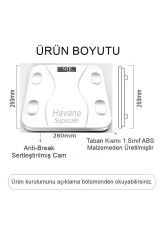Beyaz Havana Supscale Dijital Baskül Yağ Su Kas Vücut Kitle Endeksi Kilo Ölçer Tartı Termometreli BEYAZ